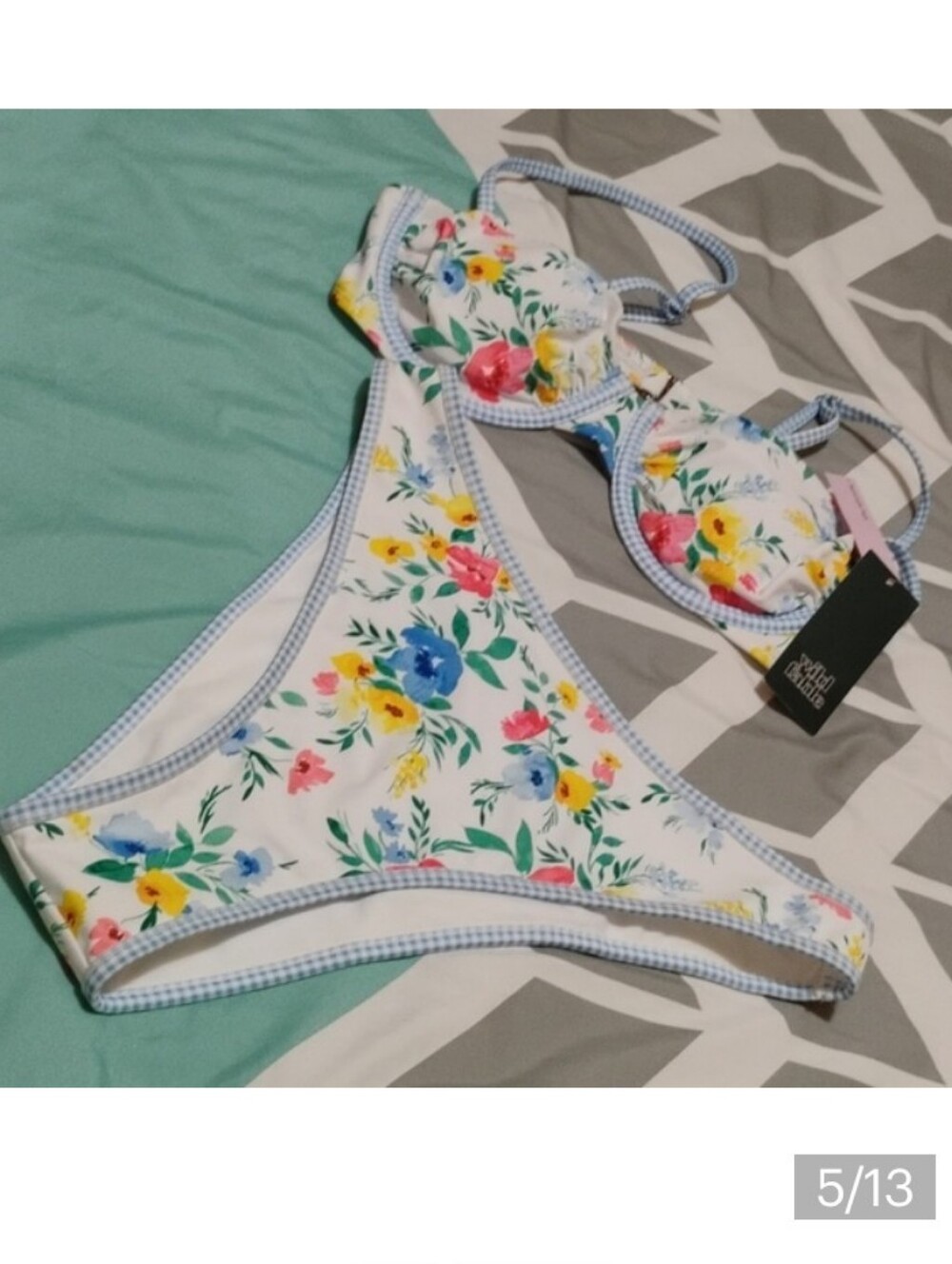 Wild Fable Floral Swimsuit Set with Blue Trim Size M